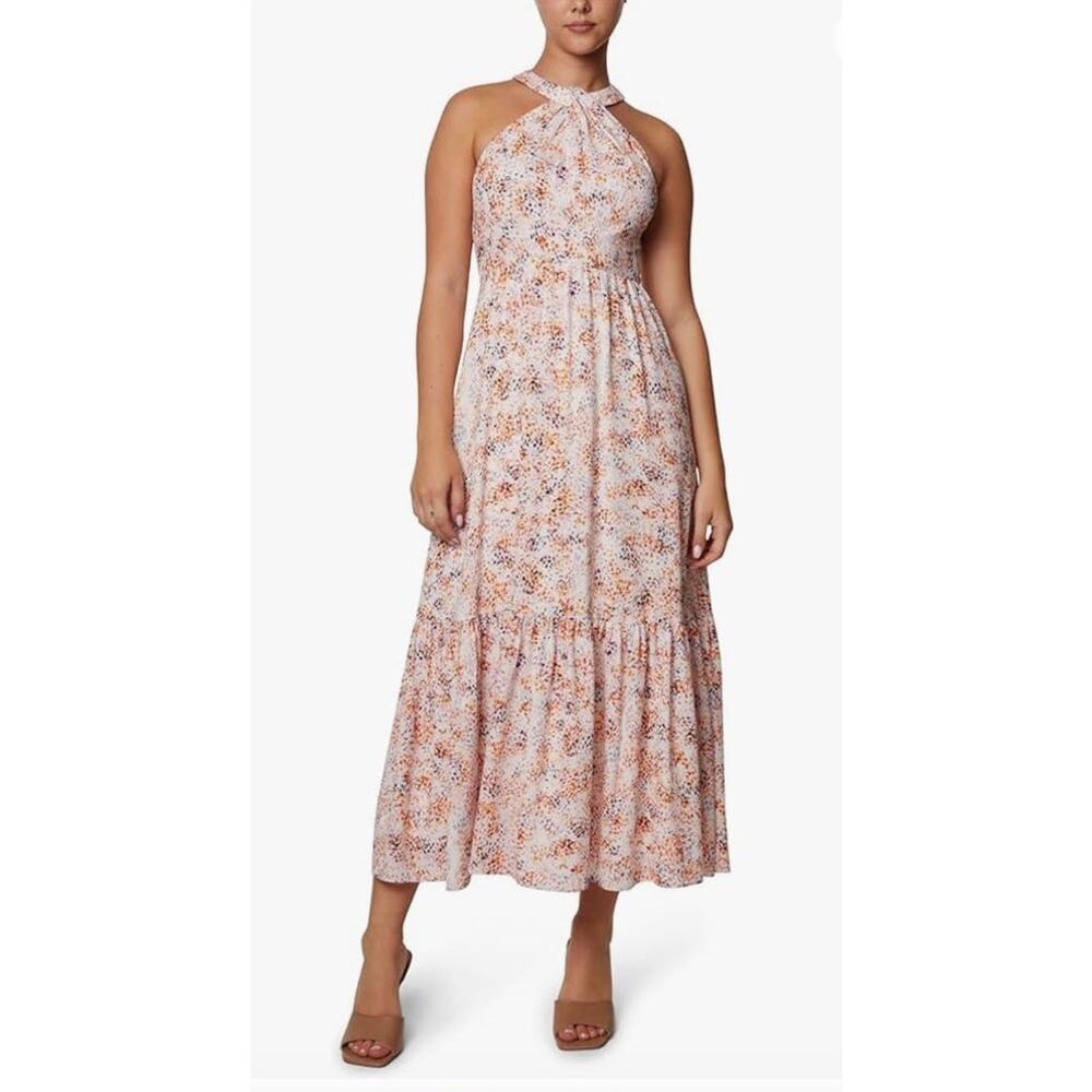 NWT Laundry by Shelli Segal‎ Halter Neck Midi Dress White Multi Sz 12